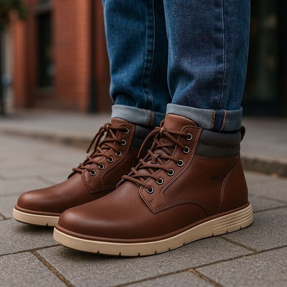 NEW! Men's Goodfellow Maxwell Brown High Top Lace-Up Sneaker Boots - Picture 1 of 9